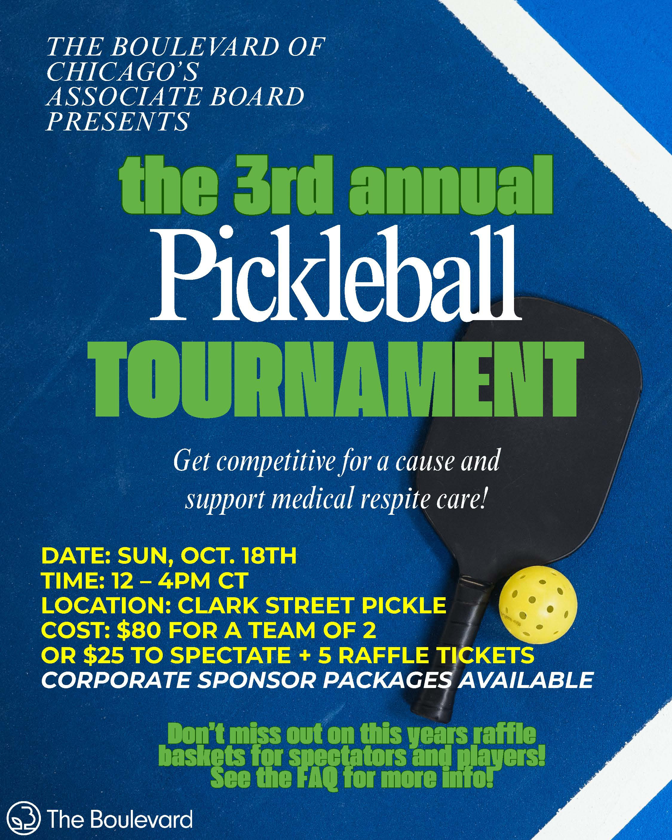 Join The Boulevard of Chicago's Associate Board at our 3rd annual Pickleball Fundraiser at Clark Street Pickleball!